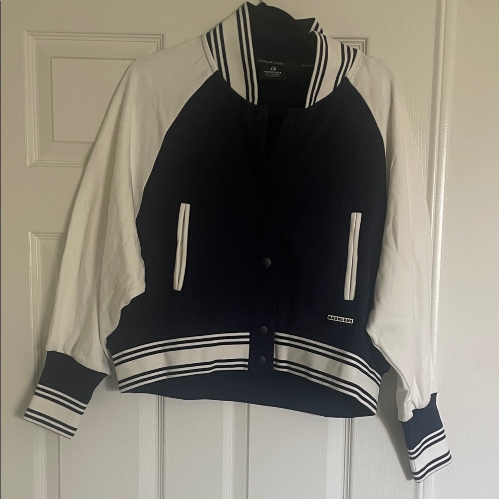 Stylish Navy and White Varsity Jacket